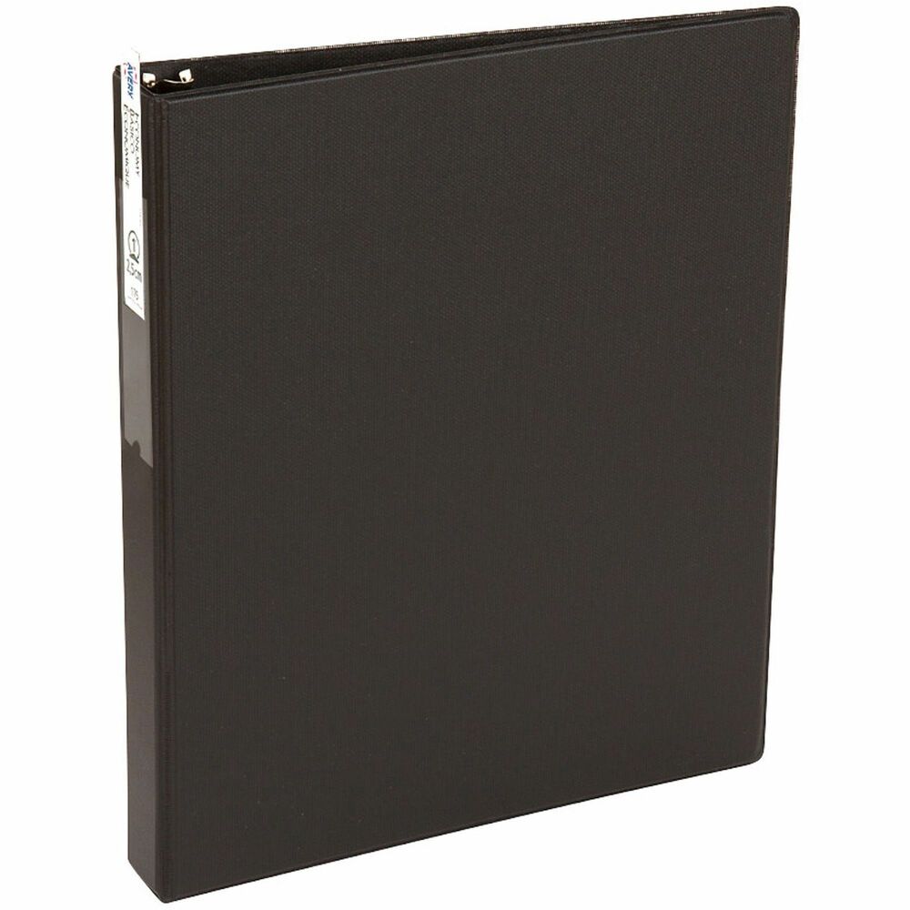 AVE04301 - For convenient organization of your documents, it doesn't get much simpler than this handy Economy Binder with a label holder. Metal round rings mounted on the spine hold your letter-size papers securely in place to let you flip through notes, reports and more without getting your pages out of order. Binder is ideal for your class notes, employee handbooks and other important papers. 1" ring capacity holds approximately 175 sheets. Slip loose pages into the two interior pockets for easy access later. Each pocket holds up to 20 sheets. The black matte cover and spine combine with a black matte interior to reduce glare. Binder also features concealed rivets, vinyl construction and a sturdy chipboard core.