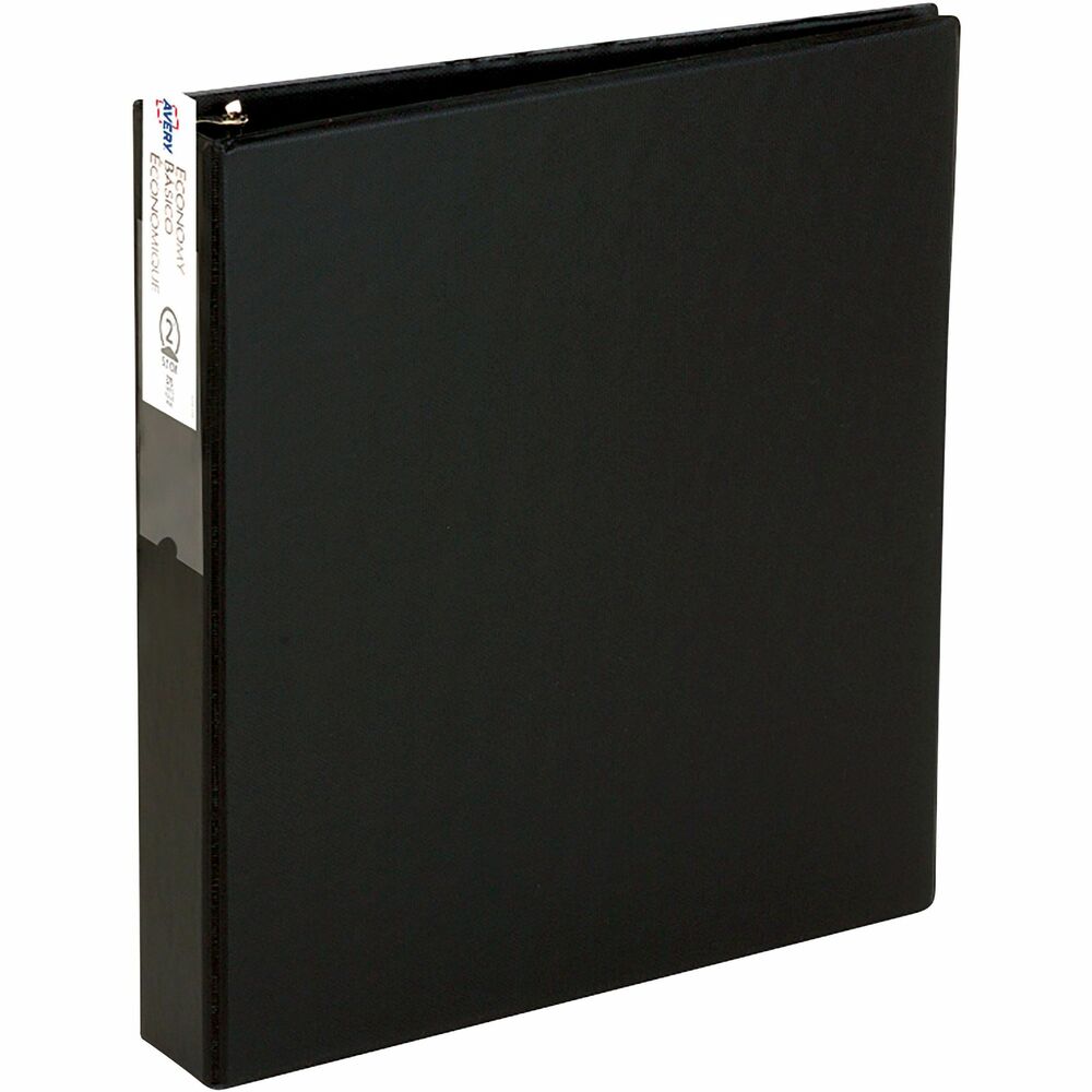 AVE04601 - For convenient organization of your documents, it doesn't get much simpler than this handy Economy Binder with a label holder. Metal round rings mounted on the spine hold your letter-size papers securely in place to let you flip through notes, reports and more without getting your pages out of order. Binder is ideal for your class notes, employee handbooks and other important papers. 3" ring capacity holds approximately 460 sheets. Slip loose pages into the two interior pockets for easy access later. Each pocket holds up to 20 sheets. The black matte cover and spine combine with a black matte interior to reduce glare. Binder also features concealed rivets, vinyl construction and a sturdy chipboard core.