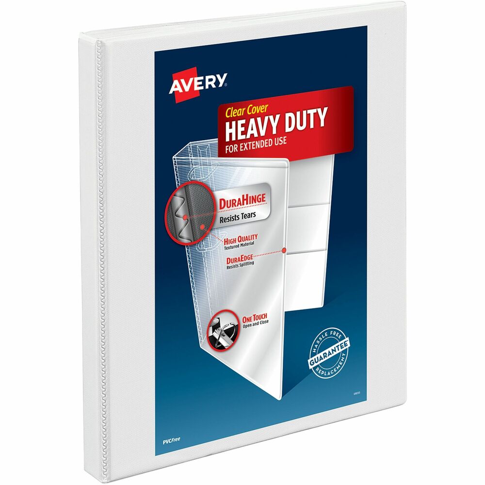 AVE05234 - With this Heavy-Duty Nonstick View Binder, you get easy operation and everyday durability. The DuraHinge design is stronger, lasts longer and resists tearing while the DuraEdge feature makes the sides and top more pliable to resist splitting. Deep-texture film offers a smoother finish and features a linen pattern for high-quality look and feel. Nonstick material prevents the cover from lifting toner or ink off printed pages, making it ideal for archival projects. Slant rings have a higher page capacity compared to same-size round rings. Wider front and back binder panels fully cover standard dividers and sheet protectors. Easily store loose papers in the four clear interior pockets. Customize your title page using free online templates and designs.