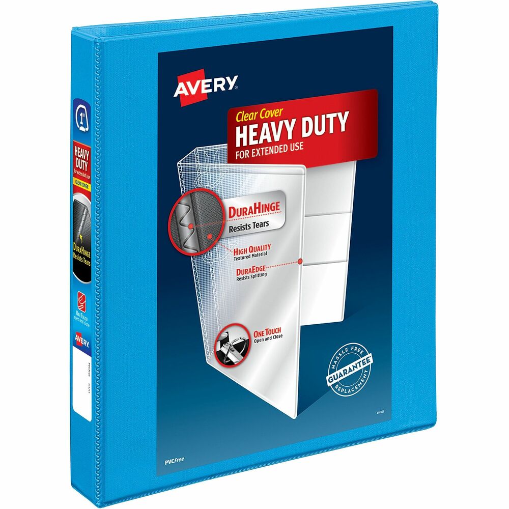 AVE05301 - With this Heavy-Duty Nonstick View Binder, you get one-touch operation and everyday durability. The DuraHinge design is stronger, lasts longer and resists tearing while the DuraEdge feature makes the sides and top more pliable to resist splitting. A deep-texture film offers a smoother finish and features a linen pattern for high-quality look and feel. Nonstick material prevents the cover from lifting toner or ink off printed pages, making it ideal for archival projects. Slant rings have a higher page capacity compared to same-size round rings. Wider front and back binder panels fully cover standard dividers and sheet protectors. Easily store loose papers in the four clear interior pockets. Customize your title page using free online templates and designs.