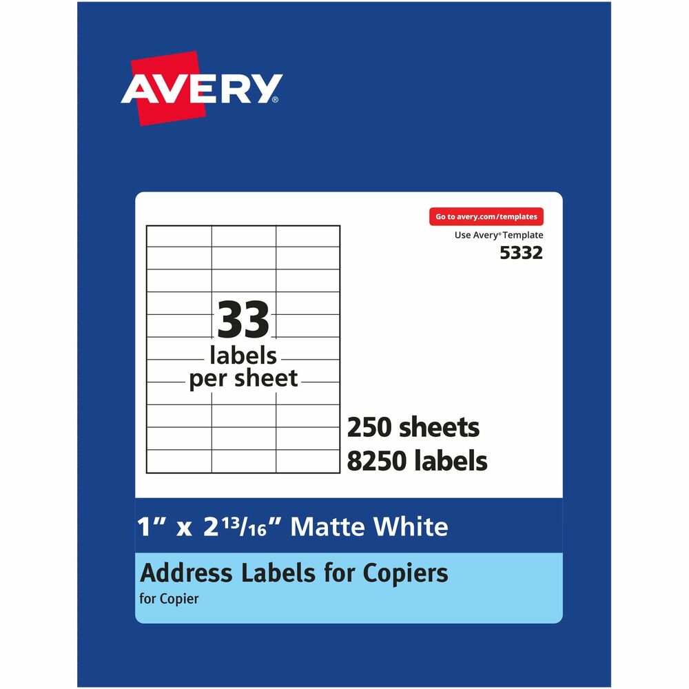 AVE5332 - Save time addressing repeat mailings. Create a master sheet once and make copies as needed. Bright white labels for sharper print quality are perfect for creating labels for addressing, shipping, bar coding and organizing. Letter-size sheets are optimized for high-speed copiers and feed automatically through copy machines. Permanent adhesive keeps labels secure on all mailings. Free, easy-to-use templates are available online. More from the Manufacturer