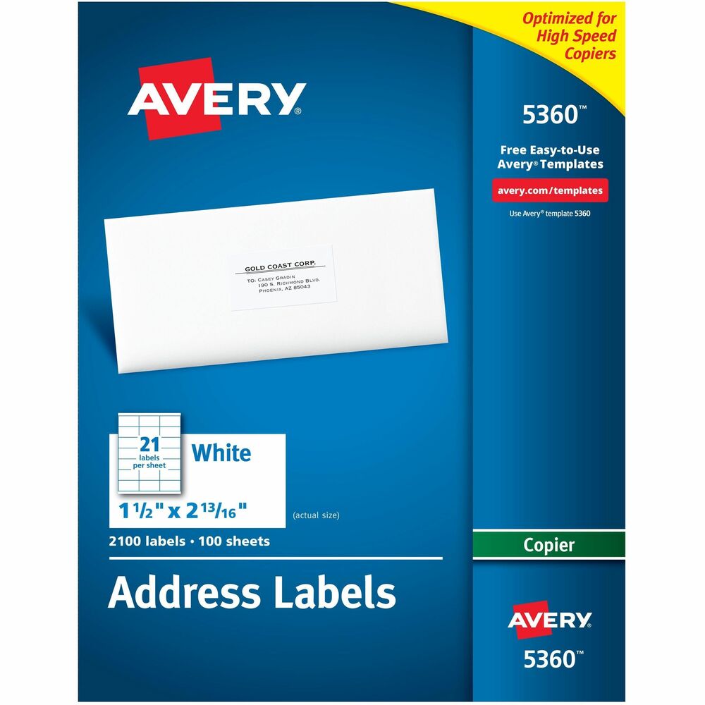 AVE5360 - Save time addressing repeat mailings. Create a master sheet once and make copies as needed. Bright white labels for sharper print quality are perfect for creating labels for addressing, shipping, bar coding and organizing. Letter-size sheets are optimized for high-speed copiers and feed automatically through copy machines. Permanent adhesive keeps labels secure on all mailings. Free, easy-to-use templates are available online. More from the Manufacturer