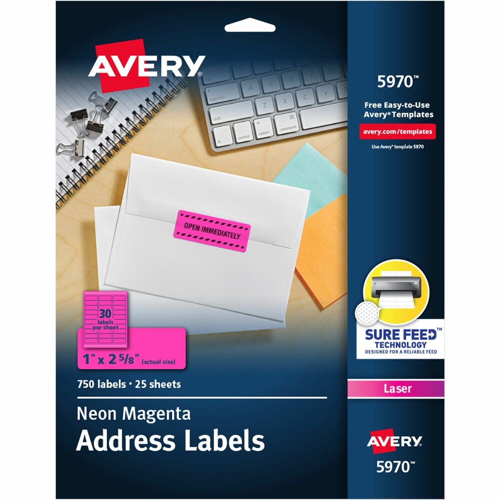 AVE5970 - Make the most important messages stand out. Colorful, rectangular labels are designed for laser printers and have permanent adhesive. Ideal for priority messages, addressing, color-coding, identification/warning labels and more. Avery offers many easy-to-use templates for Microsoft Word and other popular software programs. More from the Manufacturer