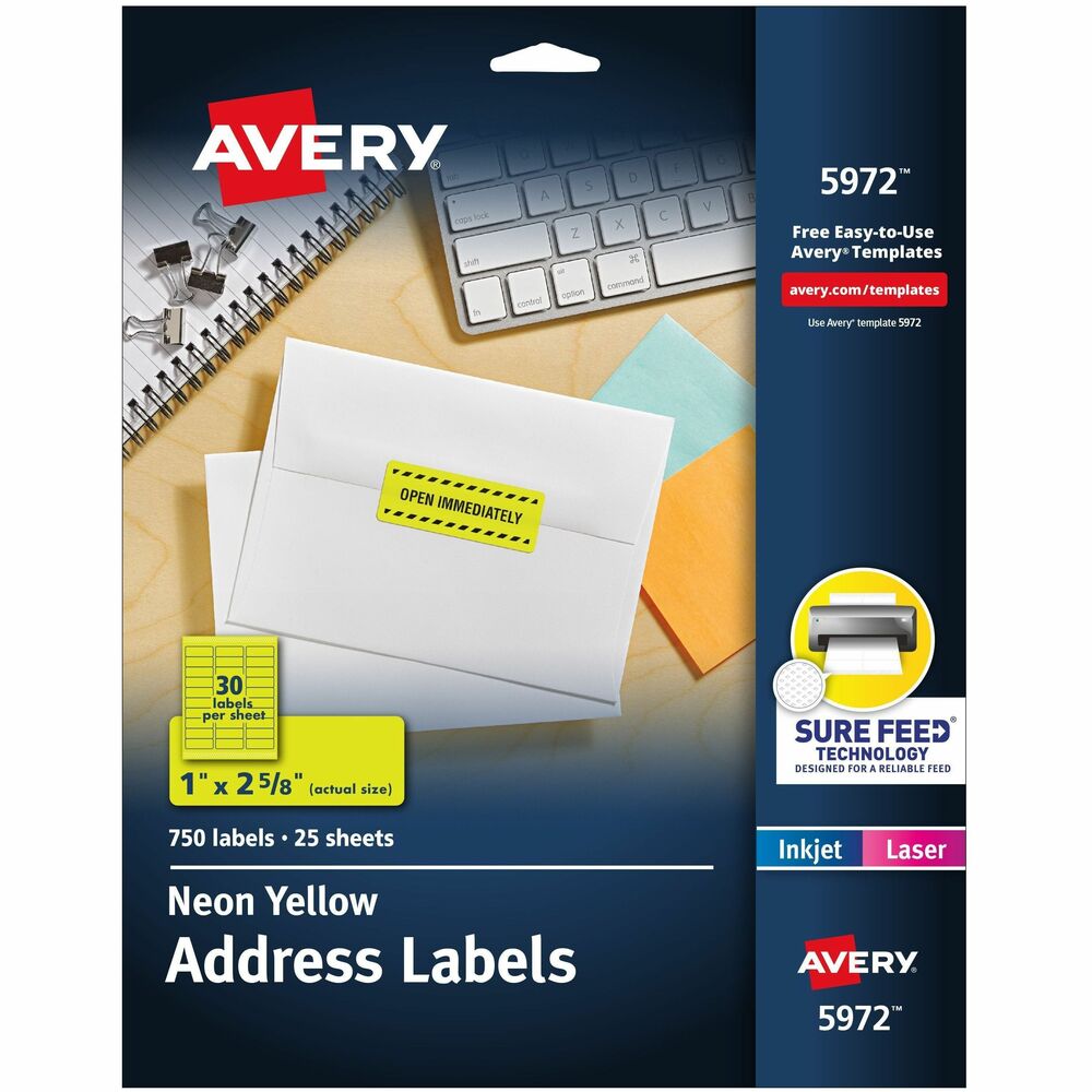 AVE5972 - Make the most important messages stand out. Colorful, rectangular labels are designed for laser printers and have permanent adhesive. Ideal for priority messages, addressing, color-coding, identification/warning labels and more. Avery offers many easy-to-use templates for Microsoft Word and other popular software programs. More from the Manufacturer