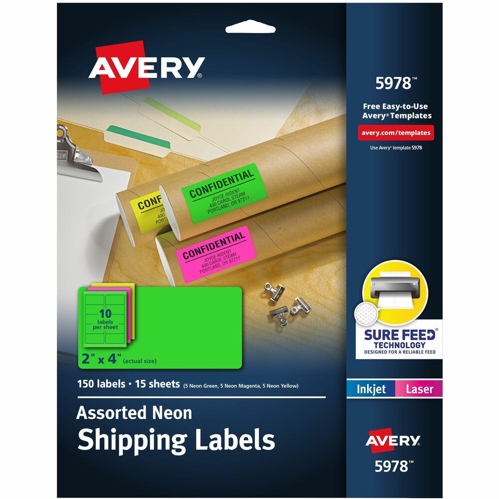 AVE5978 - Make the most important messages stand out. Colorful, rectangular labels are designed for laser printers and have permanent adhesive. Ideal for priority messages, addressing, color-coding, identification/warning labels and more. Avery offers many easy-to-use templates for Microsoft Word and other popular software programs. More from the Manufacturer