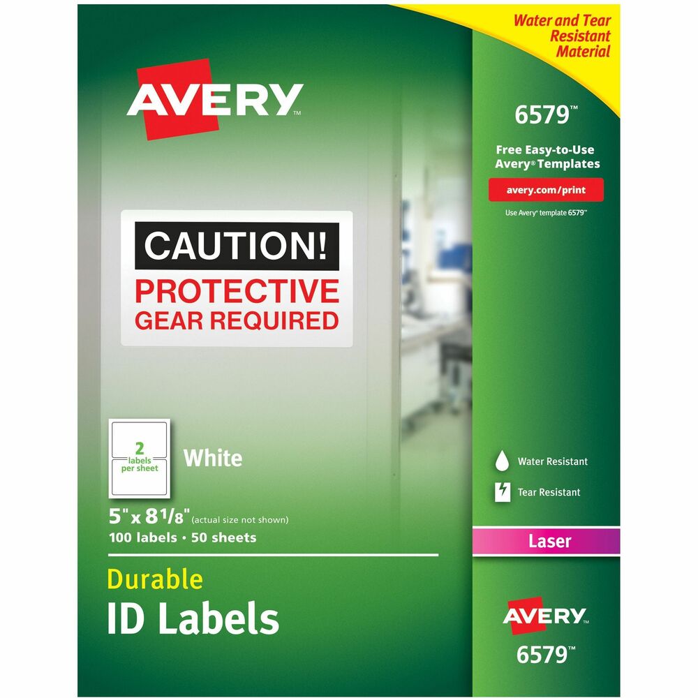 AVE6579 - Make it easy to identify the contents of boxes and bins, mark equipment and property, or create signage in the workplace with Durable ID Labels. With TrueBlock Technology, labels cover up what's underneath so you can easily reuse boxes or relabel surfaces. These sturdy polyester labels stand up to frequent use and resist moisture, scuffing, tearing and smudging. The permanent adhesive sticks to a variety of surfaces, including paper, glass, plastic and metal. Labels are ideal for identifying ownership of property, organizing storage areas and marking large containers at work, home and school. Labels are easy to customize with free online templates and designs and compatible with laser printers. More from the Manufacturer