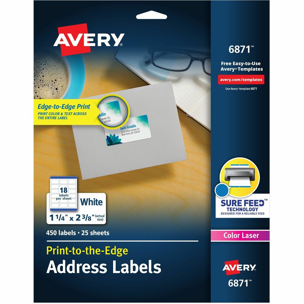 AVE6871 - Matte white mailing labels are designed for color laser printing and offer print-to-the-edge capability. Each label features a special coating that provides vivid color and sharp text for brilliant, high-resolution color images and labels. They are ideal for mailings, messages, invitations and announcements. Use online templates to create and print professional-looking labels in minutes that speak volumes about your business. More from the Manufacturer