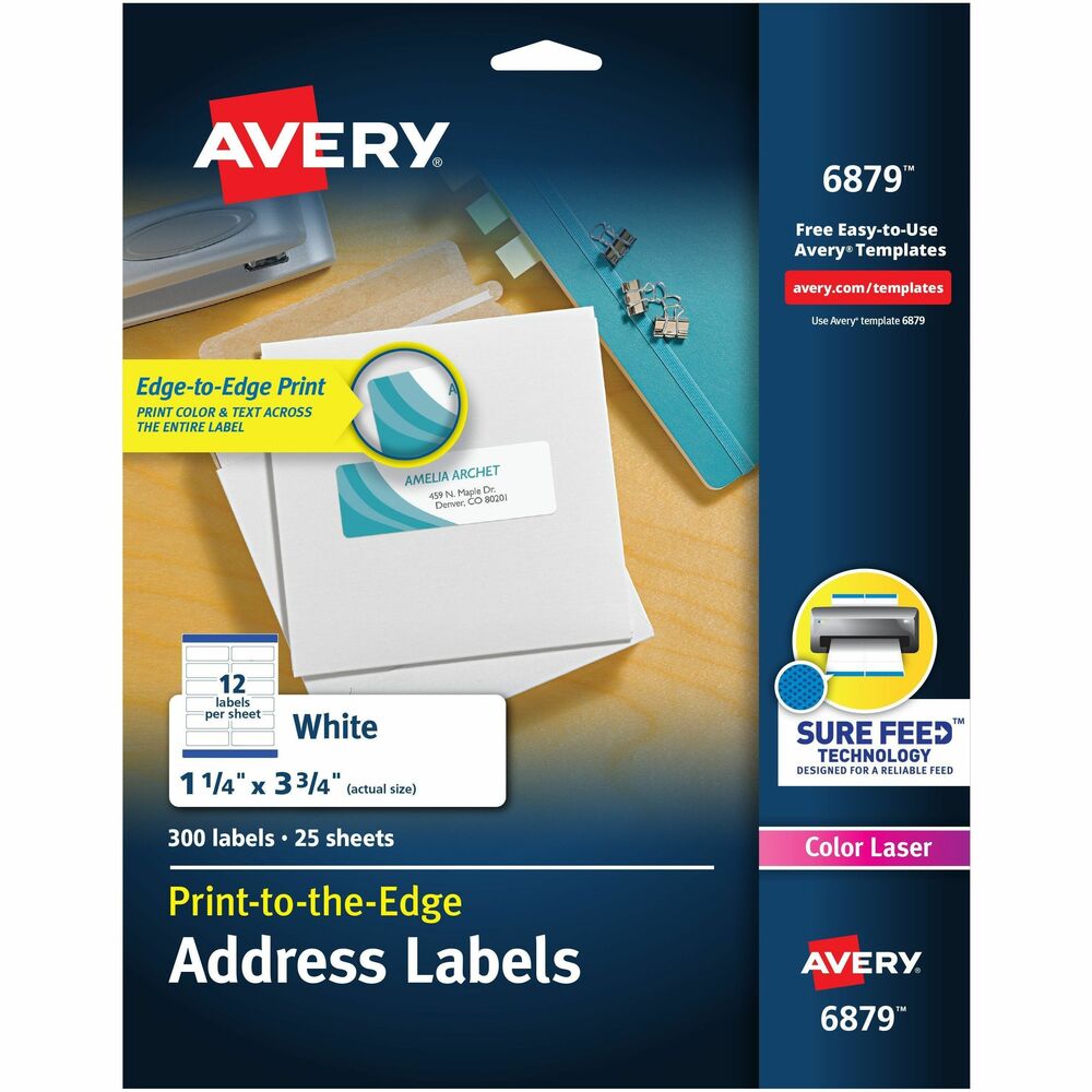 Avery® Print to the Edge Shipping Label 1-1/4"x3-3/4" 300 Labels (6879) - 1 1/4" Width x 3 3/4" Length - Permanent Adhesive - Rectangle - Laser, Inkjet - Matte - White - Paper - 12 / Sheet - 25 Total Sheets - 300 Total Label(s) - 300 / Pack