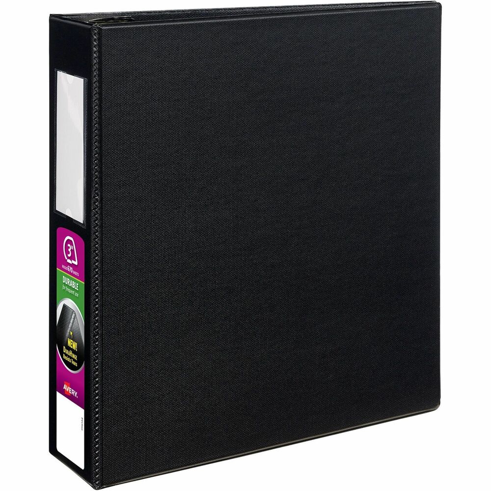 AVE08702 - Keep lecture notes, procedures and homework assignments organized with this Durable Binder. Sturdy label holder allows easy referencing when on a shelf. DuraHinge design is stronger, lasts longer and resists tearing. The DuraEdge feature makes the sides and top more pliable to resist splitting. Deep-texture film offers a smoother finish and features a linen pattern for high-quality look and feel. Four interior pockets help you organize and secure loose papers. The rings hold up to 670 sheets.