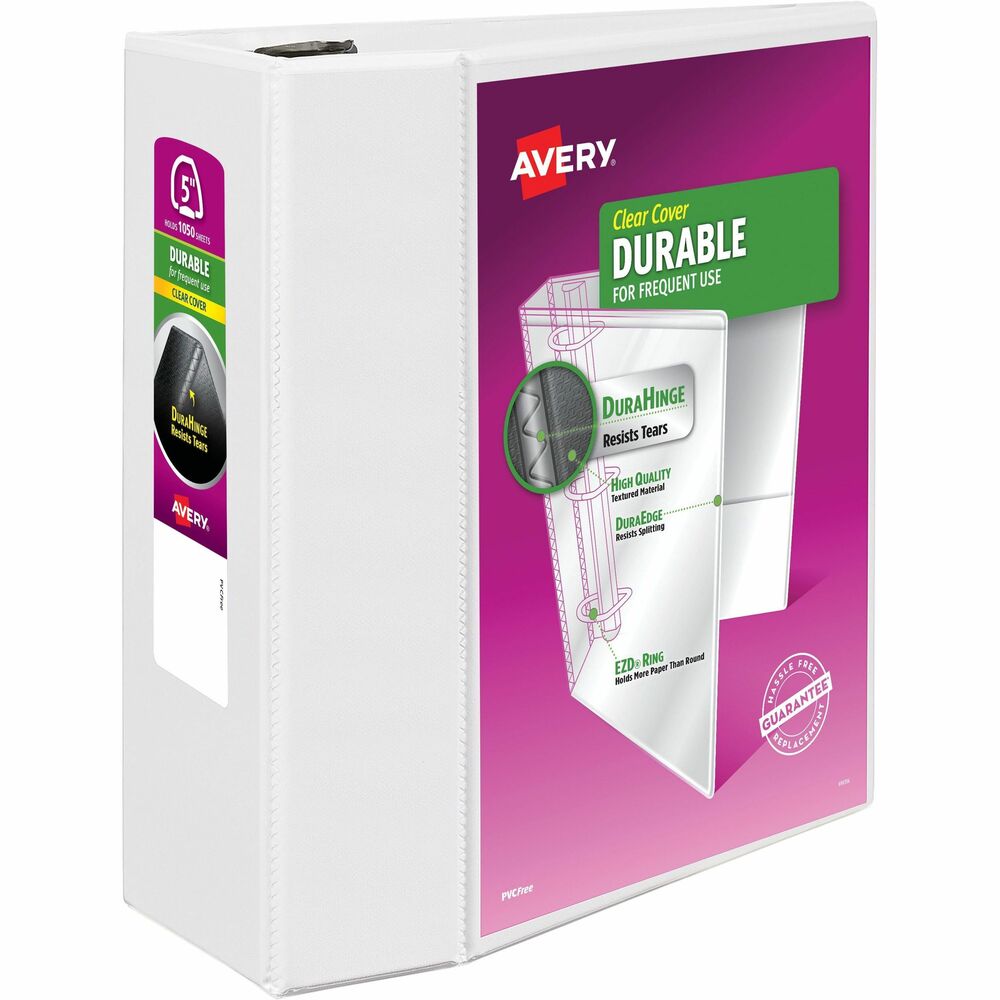 AVE09901 - Keep lecture notes, procedures and homework assignments organized with this Durable View Binder. The sturdy construction is ideal for frequent referencing. DuraHinge design is stronger, lasts longer and resists tearing. The DuraEdge feature makes the sides and top more pliable to resist splitting. Deep-texture film offers a smoother finish and features a linen pattern for high-quality look and feel. Four interior pockets help you organize and secure loose papers. The rings hold up to 1,050 sheets. Customize your cover with free online templates and designs.