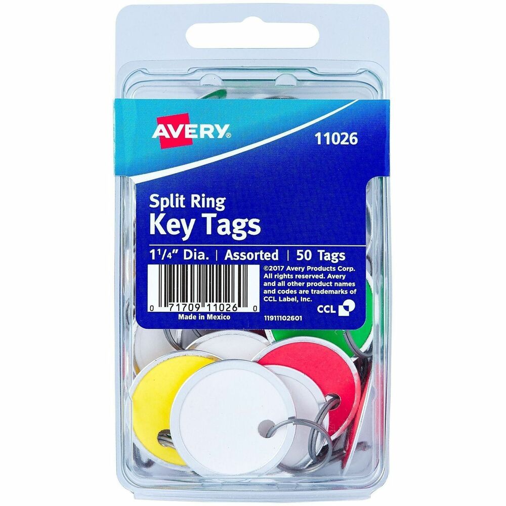 AVE11026 - Keep track of keys and quickly customize tags using these 25 writable, 1-1/4" tags with metal rimmed edges. Tarnish-resistant and sturdy, the metal edge around the border of each tag helps protect against tears, creases and everyday wear and tear. Handwrite metal ring tags on demand with pencils, permanent markers, ballpoint pens, roller pens and gel pens. Both sides of each paper tag feature a smooth, writable surface for easy visibility from any angle. 13 point cardstock in assorted colors is used for the paper section of each white key tag. Both tough and versatile, metal rim tags are also useful for crafting gift tags, marking mason jars and organizing supplies around the home. The attached metal split ring makes it easy to quickly hang tags onto wall hooks or clip into key rings. Split rings can also be easily removed so that the prepunched hole can be used with string, ribbons or any other material of your choice. More from the Manufacturer