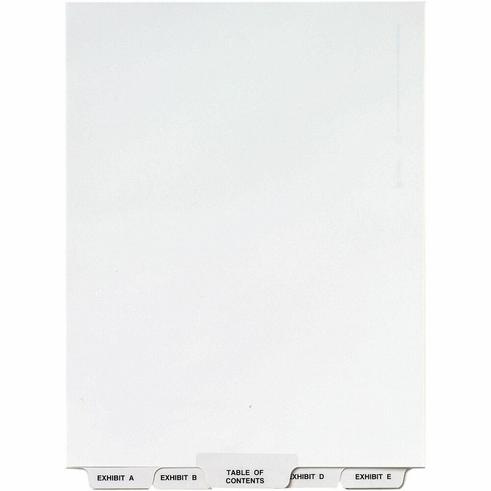AVE11376 - Legal divider set features preprinted tabs A to Z and a Table of Contents tab so you can organize index briefs, legal exhibits, mortgage documentation files and more. The letter-size, white paper stock features Rip Proof reinforced tabs. Bottom tabs are preprinted on both sides using Helvetica bold type so you can easily access the documents you need. Indexes can fit any binding system because the binding edge is unpunched. Bring order to your own files with this Premium Collated Legal Divider Set.