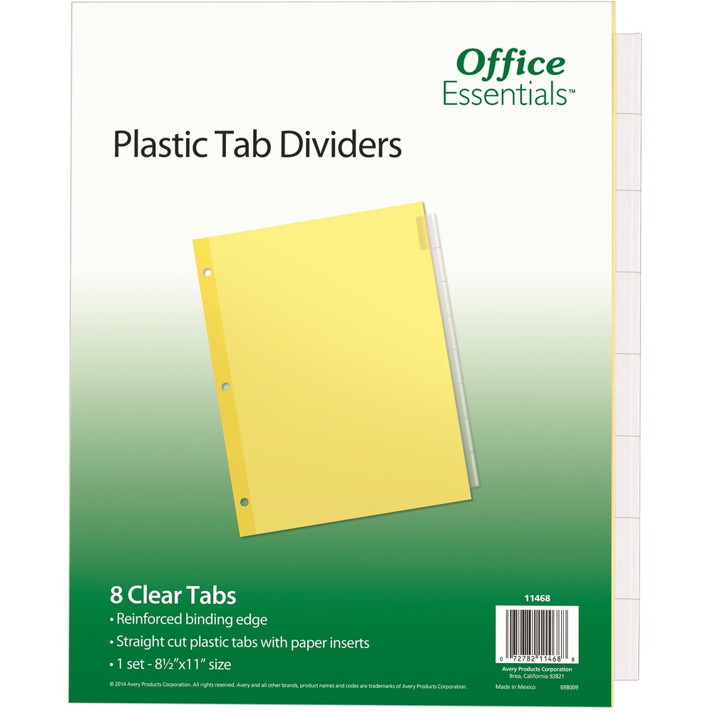 AVE11468 - Make your presentation a real page turner by organizing it with these Office Essentials Insertable Dividers. They feature translucent, plastic clear tabs for extra durability. Write your labels on the included paper tab inserts. Dividers are three-hole punched along the reinforced binding edge so they are ready for a standard binder. More from the Manufacturer