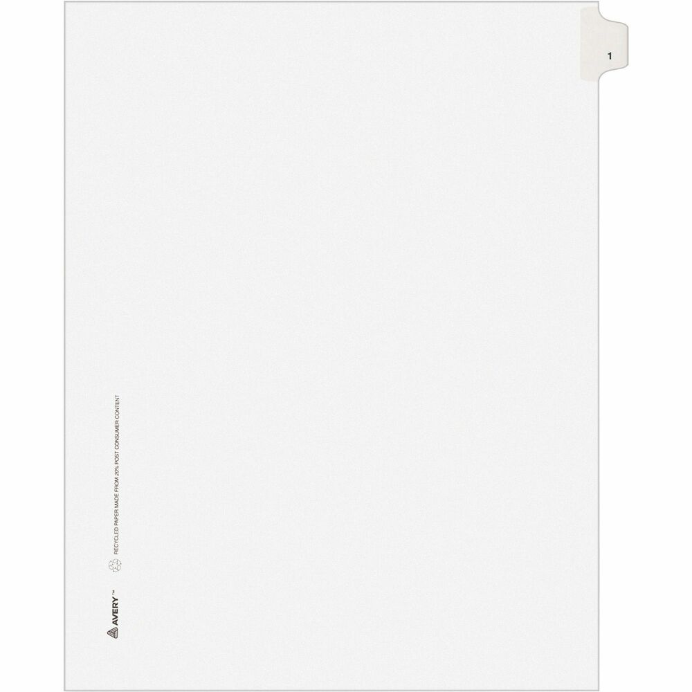 AVE11911 - Use these individual legal dividers when you're assembling your case for organized files. This set contains 25 dividers printed with the same tab. Use these dividers to organize your index briefs, legal exhibits, mortgage documentation files and more. The crisp and clean, white paper stock gives your files a professional appearance. The durable, Rip Proof, reinforced side tabs are preprinted on both sides using Helvetica bold type so you can locate your information easily. The unpunched binding edges mean these indexes can fit practically any binding system.