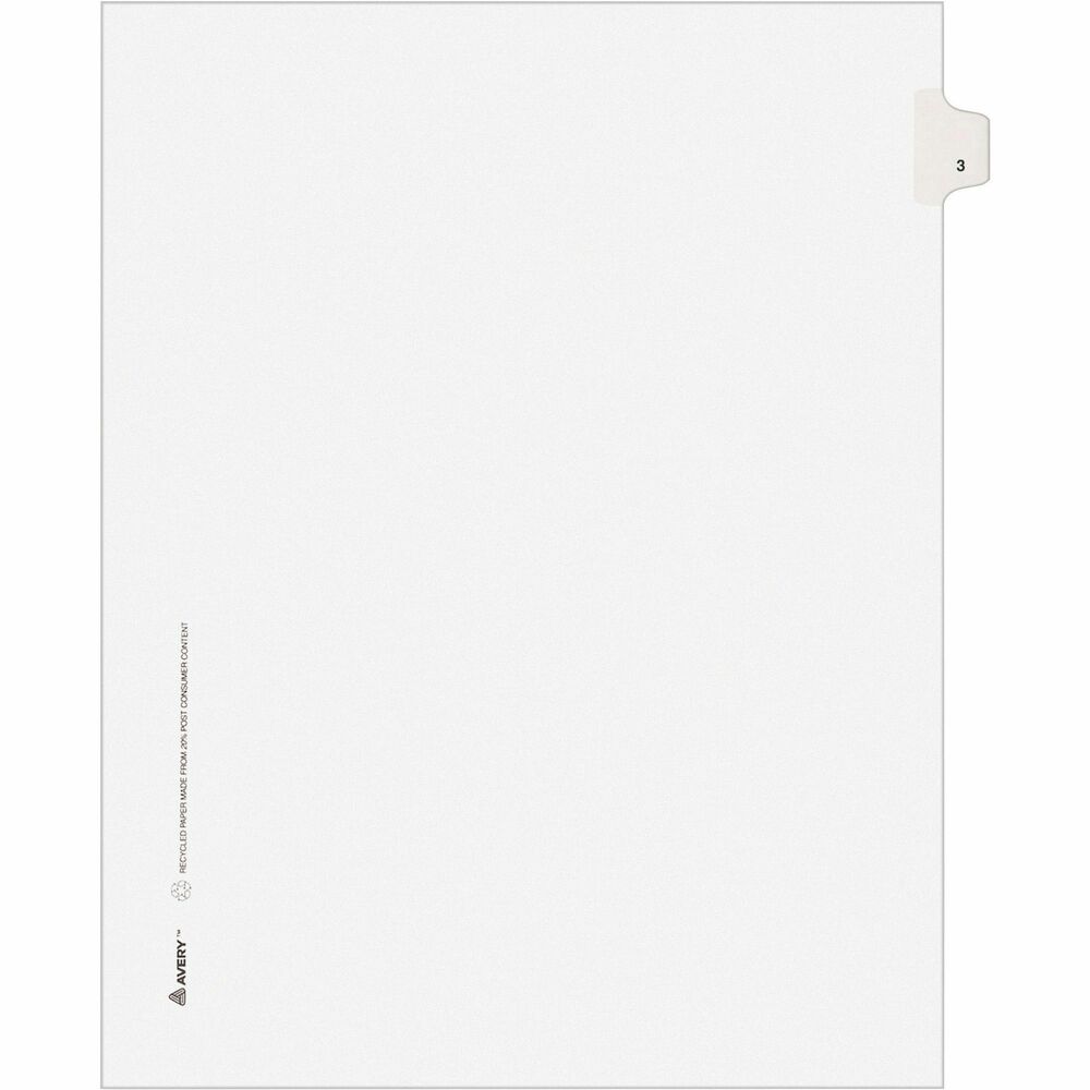 AVE11913 - Use these individual legal dividers when you're assembling your case for organized files. This set contains 25 dividers printed with the same tab. Use these dividers to organize your index briefs, legal exhibits, mortgage documentation files and more. The crisp and clean, white paper stock gives your files a professional appearance. The durable, Rip Proof, reinforced side tabs are preprinted on both sides using Helvetica bold type so you can locate your information easily. The unpunched binding edges mean these indexes can fit practically any binding system.
