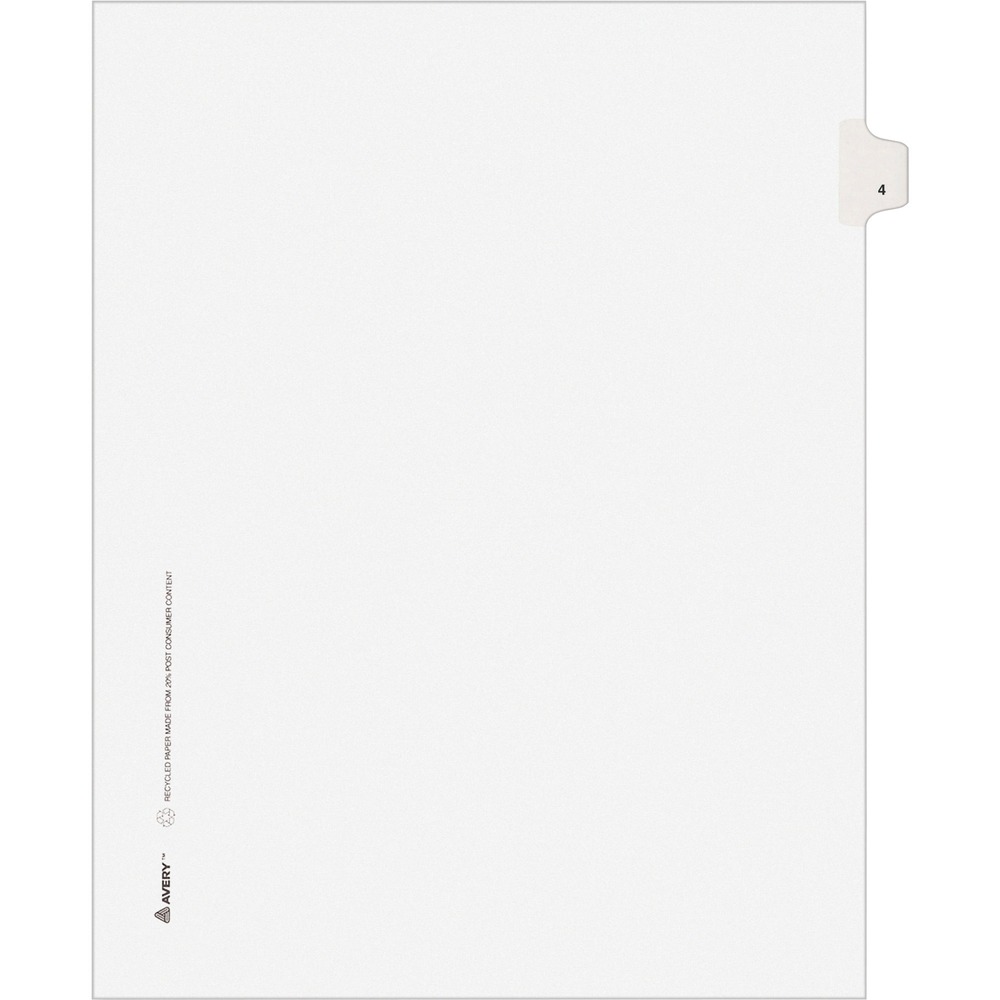 AVE11914 - Use these individual legal dividers when you're assembling your case for organized files. This set contains 25 dividers printed with the same tab. Use these dividers to organize your index briefs, legal exhibits, mortgage documentation files and more. The crisp and clean, white paper stock gives your files a professional appearance. The durable, Rip Proof, reinforced side tabs are preprinted on both sides using Helvetica bold type so you can locate your information easily. The unpunched binding edges mean these indexes can fit practically any binding system.
