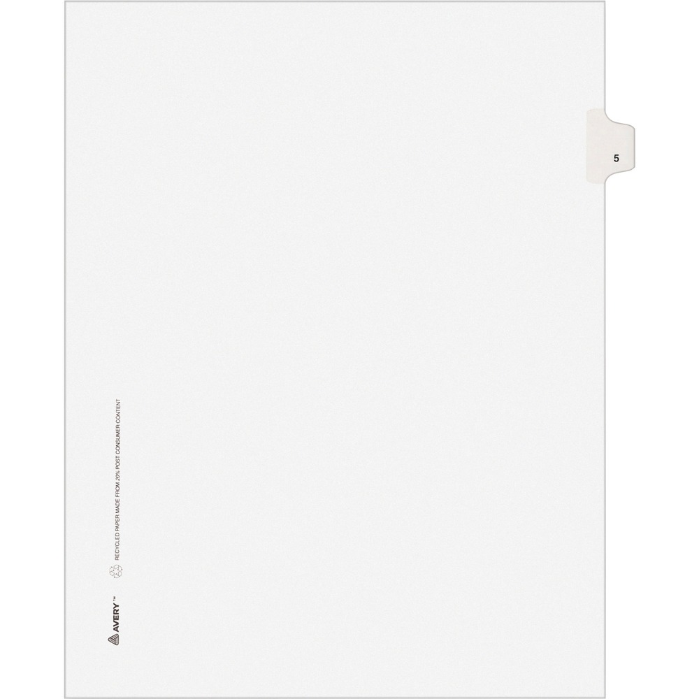 AVE11915 - Use these individual legal dividers when you're assembling your case for organized files. This set contains 25 dividers printed with the same tab. Use these dividers to organize your index briefs, legal exhibits, mortgage documentation files and more. The crisp and clean, white paper stock gives your files a professional appearance. The durable, Rip Proof, reinforced side tabs are preprinted on both sides using Helvetica bold type so you can locate your information easily. The unpunched binding edges mean these indexes can fit practically any binding system.
