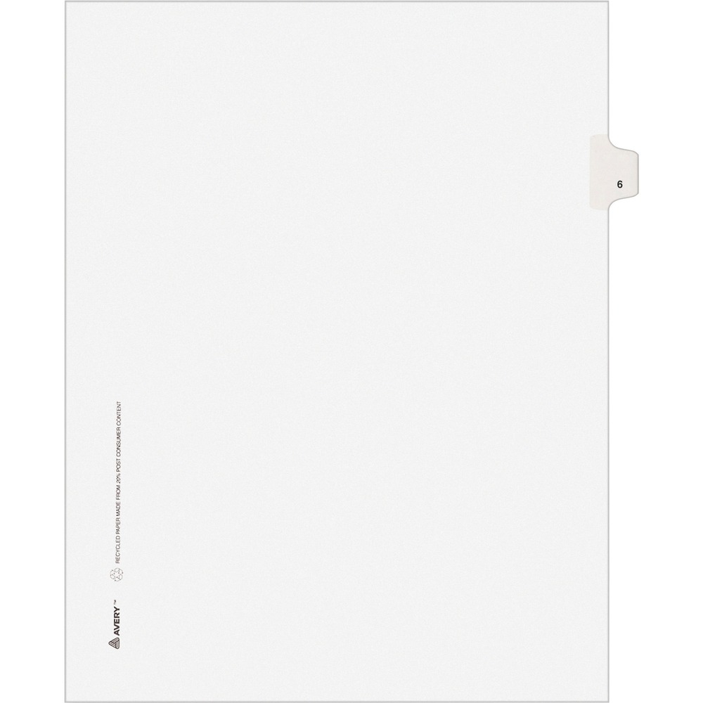 AVE11916 - Use these individual legal dividers when you're assembling your case for organized files. This set contains 25 dividers printed with the same tab. Use these dividers to organize your index briefs, legal exhibits, mortgage documentation files and more. The crisp and clean, white paper stock gives your files a professional appearance. The durable, Rip Proof, reinforced side tabs are preprinted on both sides using Helvetica bold type so you can locate your information easily. The unpunched binding edges mean these indexes can fit practically any binding system.