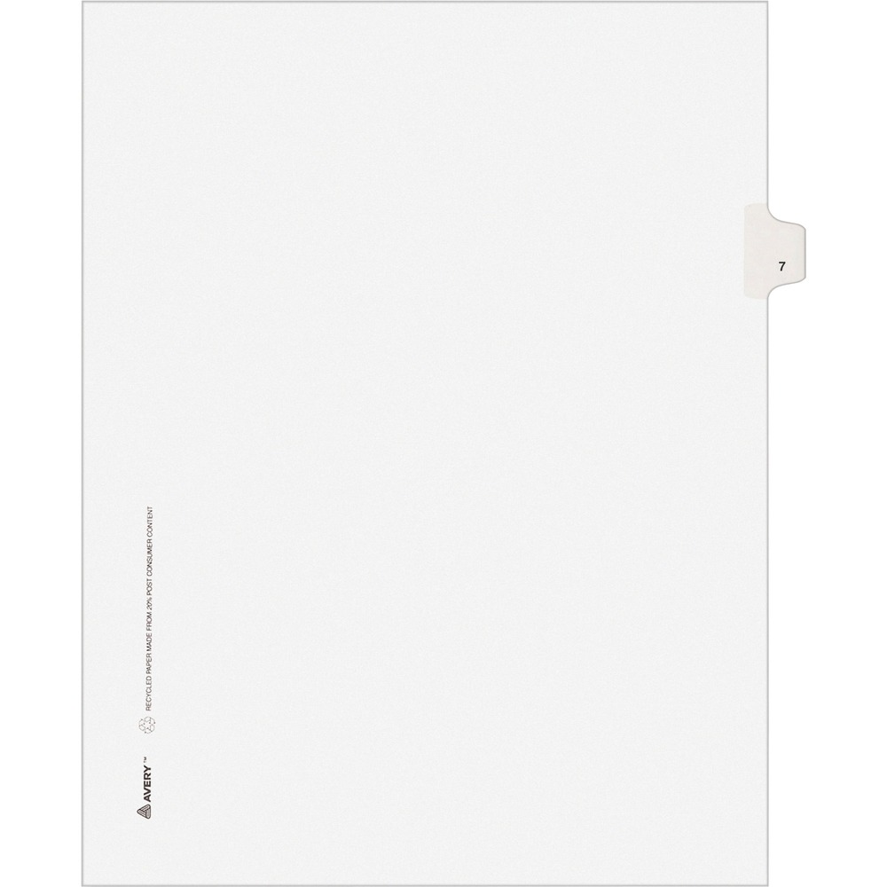 AVE11917 - Use these individual legal dividers when you're assembling your case for organized files. This set contains 25 dividers printed with the same tab. Use these dividers to organize your index briefs, legal exhibits, mortgage documentation files and more. The crisp and clean, white paper stock gives your files a professional appearance. The durable, Rip Proof, reinforced side tabs are preprinted on both sides using Helvetica bold type so you can locate your information easily. The unpunched binding edges mean these indexes can fit practically any binding system.