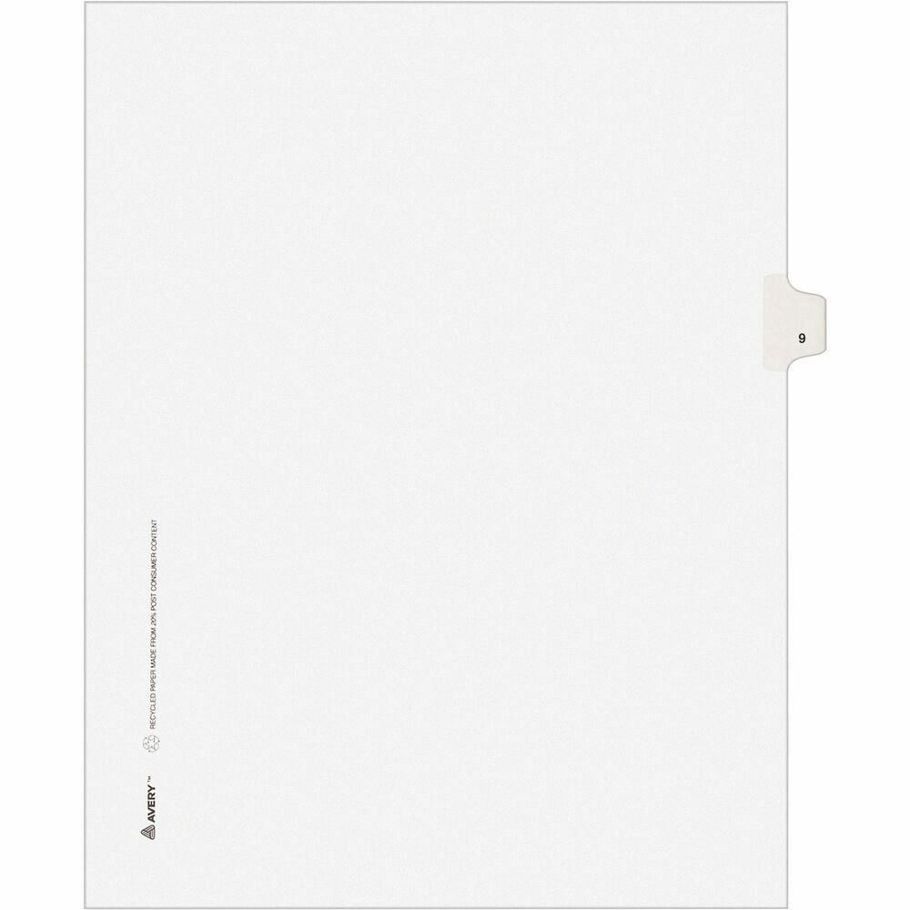AVE11919 - Use these individual legal dividers when you're assembling your case for organized files. This set contains 25 dividers printed with the same tab. Use these dividers to organize your index briefs, legal exhibits, mortgage documentation files and more. The crisp and clean, white paper stock gives your files a professional appearance. The durable, Rip Proof, reinforced side tabs are preprinted on both sides using Helvetica bold type so you can locate your information easily. The unpunched binding edges mean these indexes can fit practically any binding system.