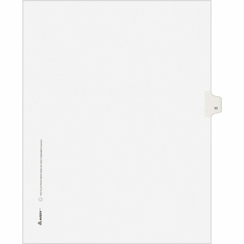 AVE11921 - Use these individual legal dividers when you're assembling your case for organized files. This set contains 25 dividers printed with the same tab. Use these dividers to organize your index briefs, legal exhibits, mortgage documentation files and more. The crisp and clean, white paper stock gives your files a professional appearance. The durable, Rip Proof, reinforced side tabs are preprinted on both sides using Helvetica bold type so you can locate your information easily. The unpunched binding edges mean these indexes can fit practically any binding system.