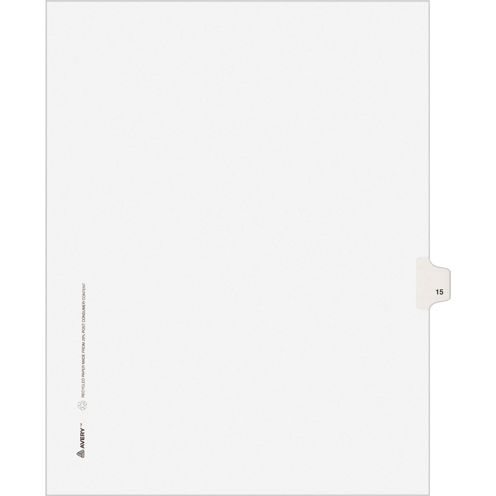 AVE11925 - Use these individual legal dividers when you're assembling your case for organized files. This set contains 25 dividers printed with the same tab. Use these dividers to organize your index briefs, legal exhibits, mortgage documentation files and more. The crisp and clean, white paper stock gives your files a professional appearance. The durable, Rip Proof, reinforced side tabs are preprinted on both sides using Helvetica bold type so you can locate your information easily. The unpunched binding edges mean these indexes can fit practically any binding system.