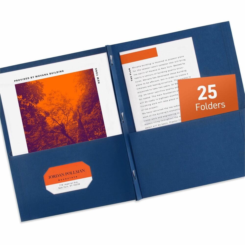 AVE47975 - Two-pocket folders feature three durable fasteners that hold up to 20 three-hole punched, letter-size pages for professional reports. Two interior pockets accommodate loose papers, allowing you to stow notes, brochures or other unpunched pages along with the report. Left pocket has a die-cut, business card holder. Each report cover is constructed of sturdy embossed paper for a classic look. More from the Manufacturer