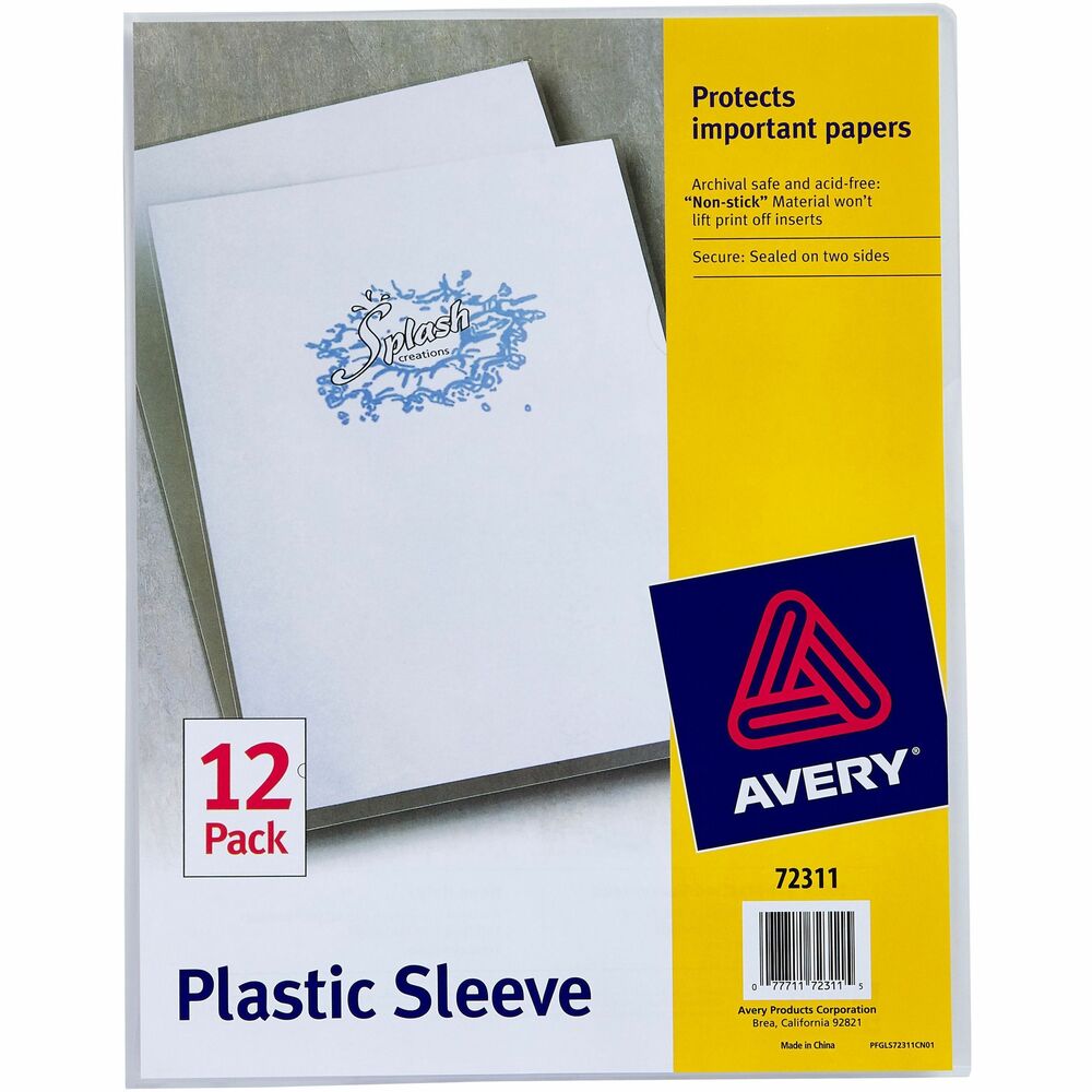 AVE72311 - Keep important papers organized and protected against harm with this clear plastic sleeve. Lightweight, durable plastic is sealed on two sides to keep loose papers securely tucked within the sleeve while a notch in the front cover lets you quickly grasp papers to remove them. Acid-free, archival-safe material ensures your documents are safely guarded, and the nonstick cover won't cling to inserts and lift print away. Transparent plastic lets you identify the contents of each sleeve with a glance so you can always be sure you've got the right paperwork for the project.