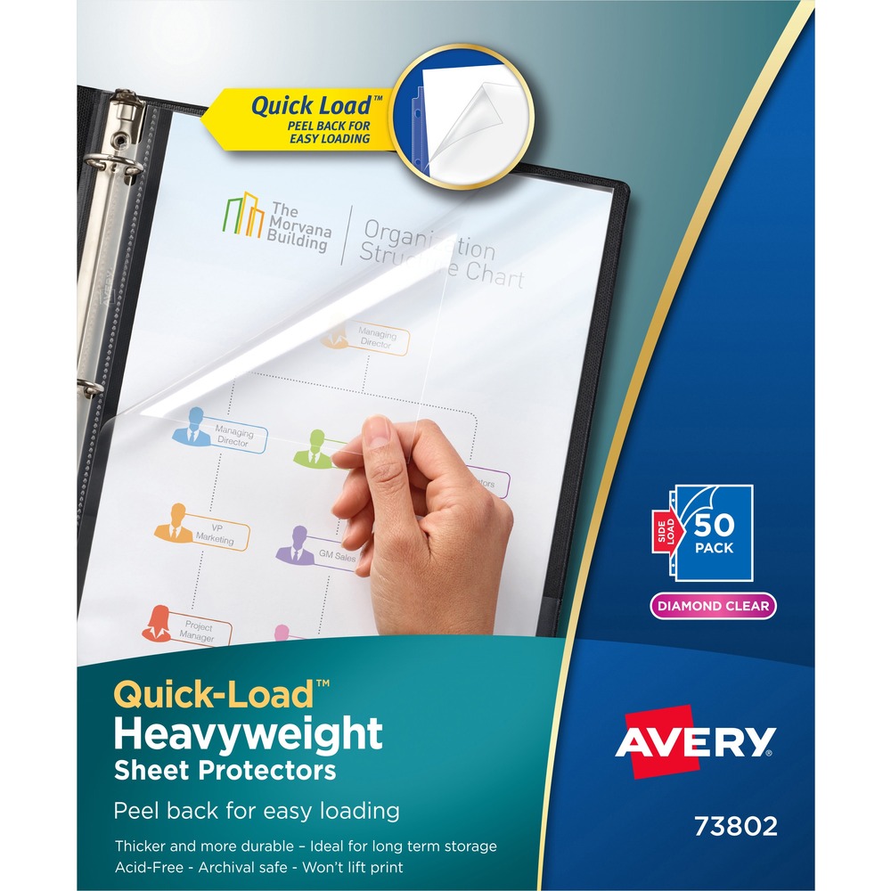 AVE73802 - Sheet protectors open on top and one side for easy access. Great for inserts that need to be taken in or out quickly, such as lists, plans and charts. Won't lift print off inserts. Archival-safe. Protects letter-size inserts.
