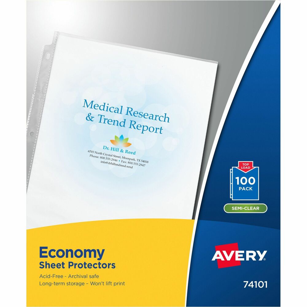 AVE74101 - Semi-clear, top-loading sheet protectors are made of nonstick polypropylene that will not lift print off inserts and is archival-safe. Inserts can be inserted easily from top. No need for hole punching. Lightweight material makes it great for protection and easy transportation. Nonglare sheet protectors also offer a reinforced binding edge and hold 8-1/2" x 11" insert sheets.