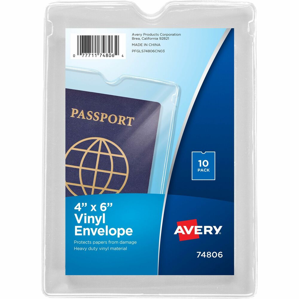 AVE74806 - Handy envelopes protect loose items, job tickets and paper. Vinyl envelopes are made of crystal clear, heavyweight vinyl sealed on three sides and thumb-notched at the top. More from the Manufacturer