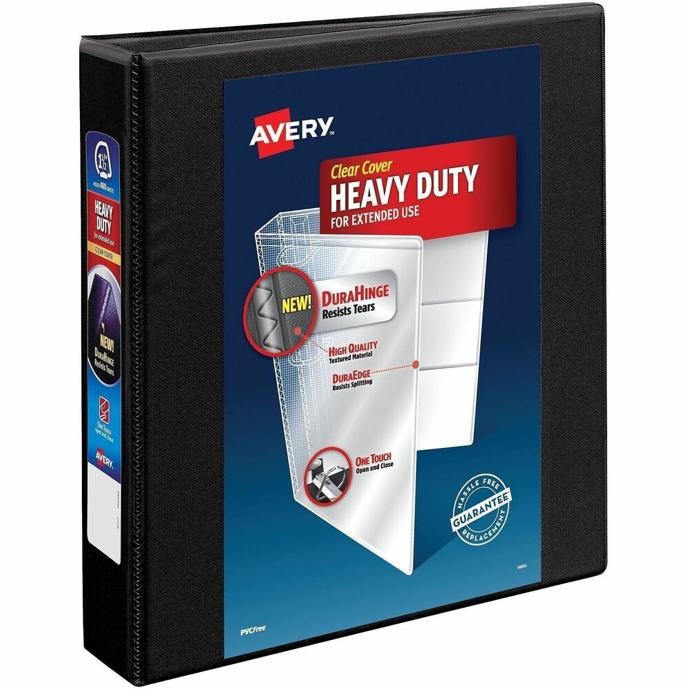 AVE79695 - This Heavy-Duty View Binder with One Touch rings is perfect for extended use. From everyday referencing to classroom notes and home business use, this binder's strong enough to handle them all. DuraHinge design is stronger, lasts longer and resists tearing. The DuraEdge feature makes the sides and top more pliable to resist splitting. Deep-texture film offers a smoother finish and features a linen pattern for high-quality look and feel. Simply pull the lever to open the rings for adding, replacing and removing pages. Then push to lock the rings in place. One Touch rings open and close with ease and keep pages secure. Even when filled to its capacity, this 1-1/2" binder still has four stacked pockets for a bit of extra space inside. Wide front and back binder panels fully cover standard dividers and sheet protectors. Customize the cover with free, easy-to-use, online templates and designs. More from the Manufacturer