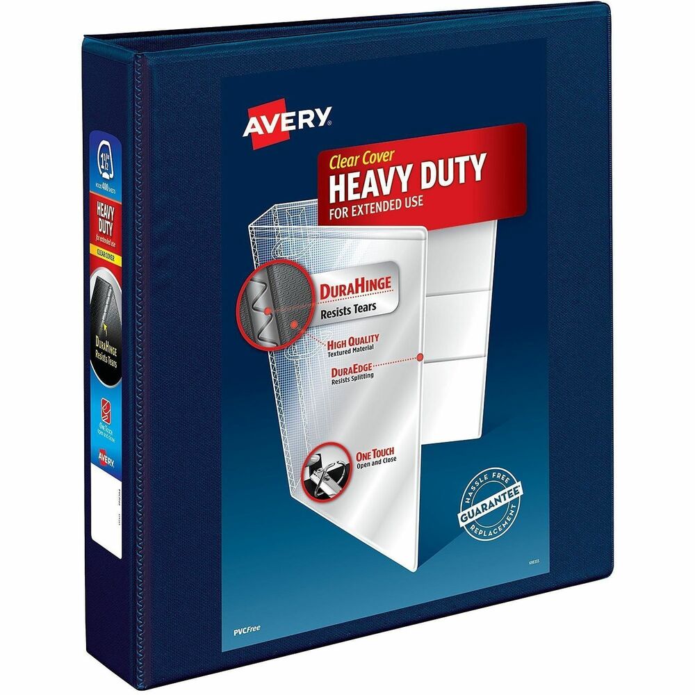 AVE79805 - This Heavy-Duty View Binder with One Touch rings is perfect for extended use. From everyday referencing to classroom notes and home business use, this binder's strong enough to handle them all. DuraHinge design is stronger, lasts longer and resists tearing. The DuraEdge feature makes the sides and top more pliable to resist splitting. Deep-texture film offers a smoother finish and features a linen pattern for high-quality look and feel. Simply pull the lever to open the rings for adding, replacing and removing pages. Then push to lock the rings in place. One Touch rings open and close with ease and keep pages secure. Even when filled to its capacity, this 1-1/2" binder still has four stacked pockets for a bit of extra space inside. Wide front and back binder panels fully cover standard dividers and sheet protectors. Customize the cover with free, easy-to-use, online templates and designs. More from the Manufacturer