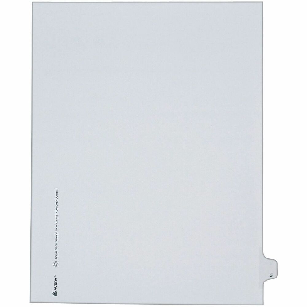AVE82201 - Dividers are ideal for index briefs, legal exhibits, mortgage documentation files and more. White paper stock features clear RipProof reinforced tabs. Side tabs are printed with Allstate Style (Helvetica Regular type) on both sides. Binding edge is unpunched so indexes can fit any binding system. More from the Manufacturer