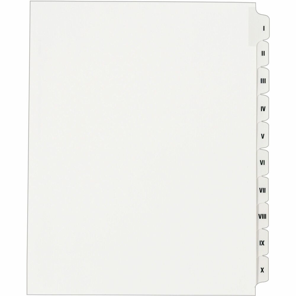 AVE82319 - Dividers are ideal for index briefs, legal exhibits, mortgage documentation files and more. White paper stock features clear RipProof reinforced tabs. Side tabs are printed with Allstate Style (Helvetica regular type) on both sides. Binding edge is unpunched so indexes can fit any binding system. More from the Manufacturer