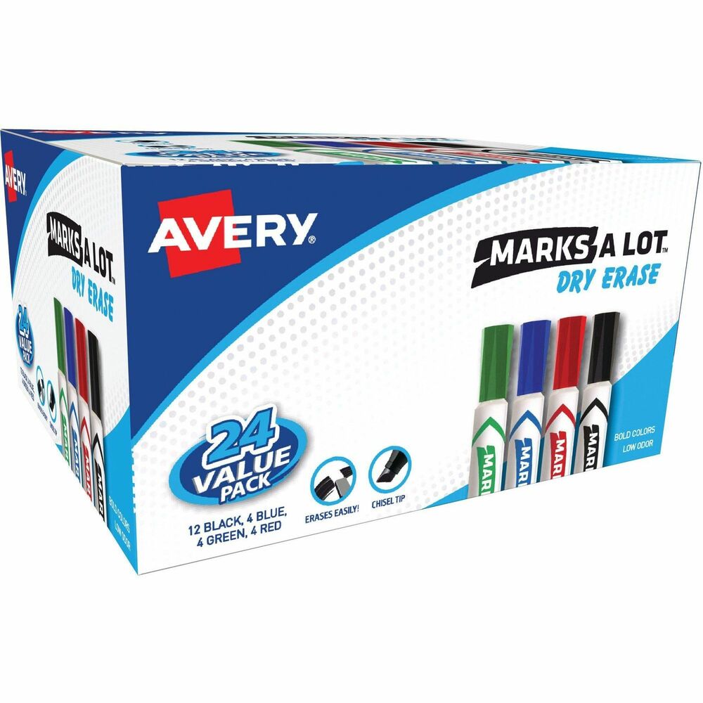 AVE98188 - Dry-erase markers are great for whiteboards, glass and other nonporous surfaces. Bold, low-odor ink provides high visibility from a distance. Low-odor, nontoxic ink wipes off easily with a dry cloth or eraser. Durable, 3/16" chisel tip writes in three line widths. ACMI certified (conforms to ASTM D-4236). More from the Manufacturer