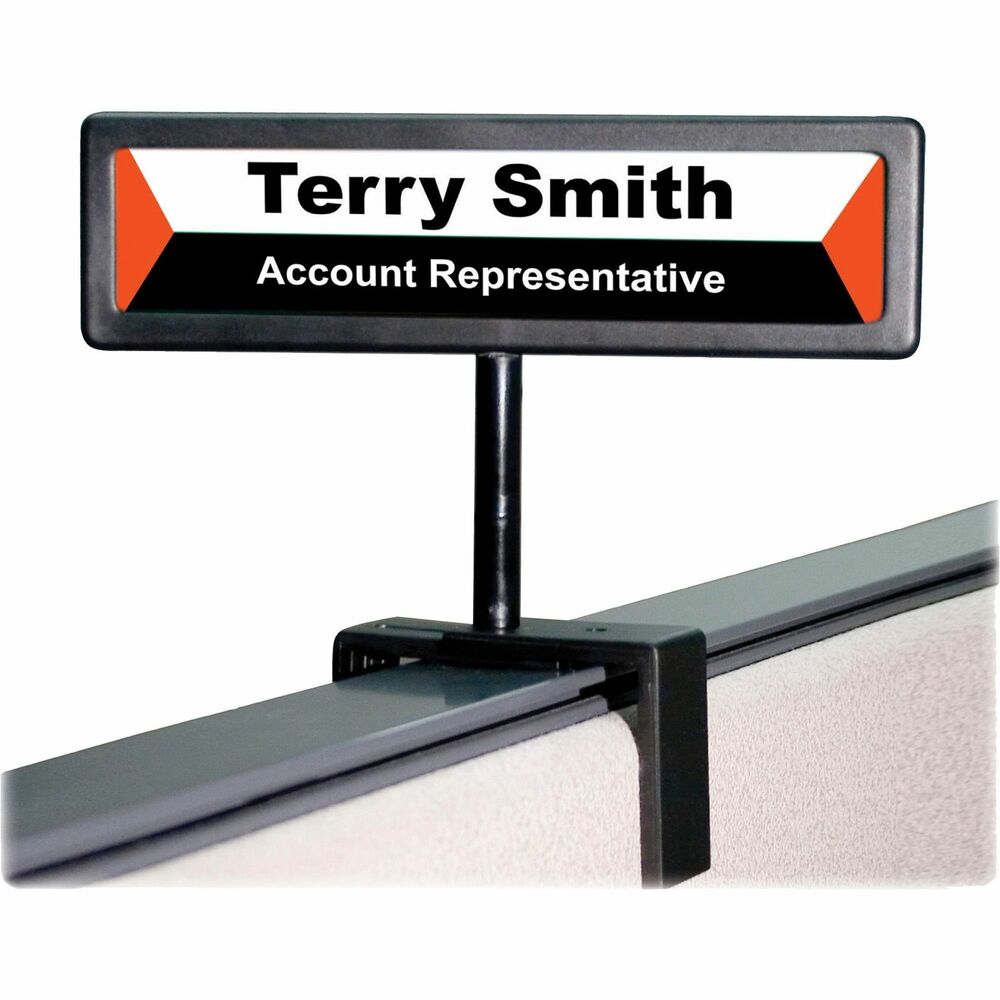 AVT75334 - Identify your cubicle with this People Pointer Cubicle Sign. Adjustable base will fit most panel wall partitioning. Transparent plastic cover protects nameplate from wear and tear. Customize your nameplate with easy-to-use templates that print on laser and inkjet printers.