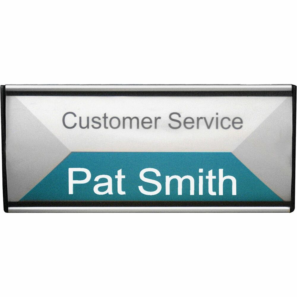 AVT75390 - Identify your cubicle with the People Pointer Wall/Door Sign. Transparent plastic cover protects nameplate from wear and tear. Customize your nameplate with easy-to-use templates that print on laser and inkjet printers. Wall/Door Sign features a lightweight aluminum base. Includes two panel wall hooks and wall-mounting hardware.