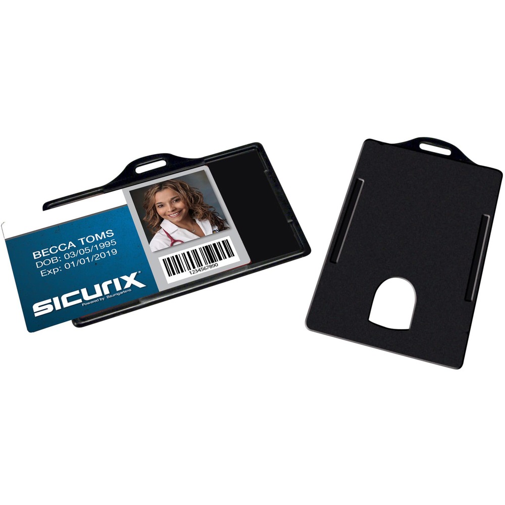 BAU68310 - ID card holders are a perfect way to keep your company ID card visible, clean and in good shape. Card (sold separately) slides into grooves and stays secure. Die-cut hole in back and cut lip gives you quick, easy access. Card dispensers can attach to lanyards, badge clips and card reels. Card holder accommodates cards up to .30 mil thick and 2-1/8" x 3-3/8". More from the Manufacturer