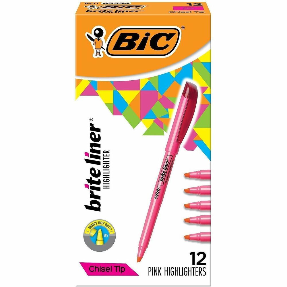 BICBL11PK - Whether you're organizing notes or underlining passages in a textbook, Brite Liner Highlighters make highlighting fun and easy. These highlighters come in five highly visible, fluorescent colors, allowing you to easily color-code and emphasize information. Each highlighter has a versatile, firm chisel tip that allows you to seamlessly switch between broad highlighting and precise underlining. Brite Liner Highlighters can be left uncapped for up to 8 hours without drying out. With their convenient pen-shaped design, these fluorescent highlighters are easy to grip and use.