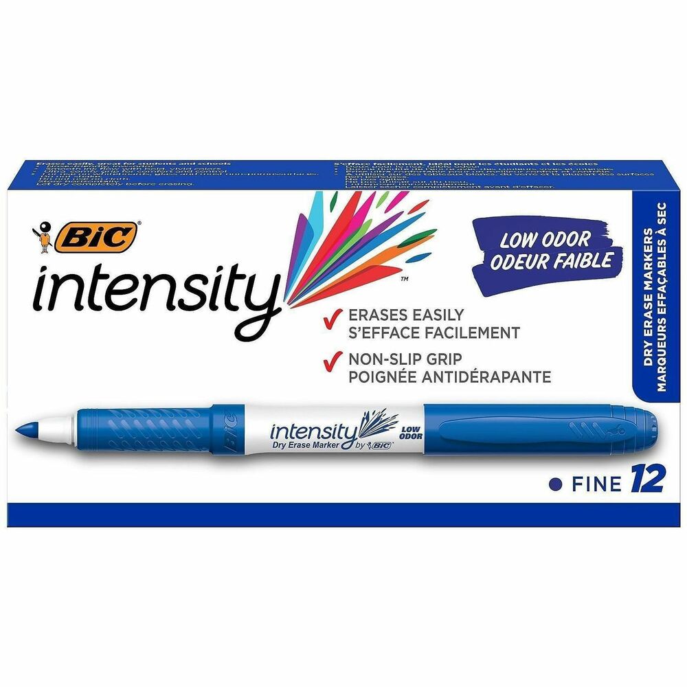BICGDE11BE - Intensity Bold Dry-Erase Marker is perfect for use on dry-erase boards, glass and most nonporous surfaces. Modern barrel design offers a rubberized grip for comfort and control. Durable fine point is great for detailed writing that erases easily. Smooth ink flow produces bright, vivid colors. Low-odor, nontoxic ink easily erases with a dry cloth, tissue or felt eraser.