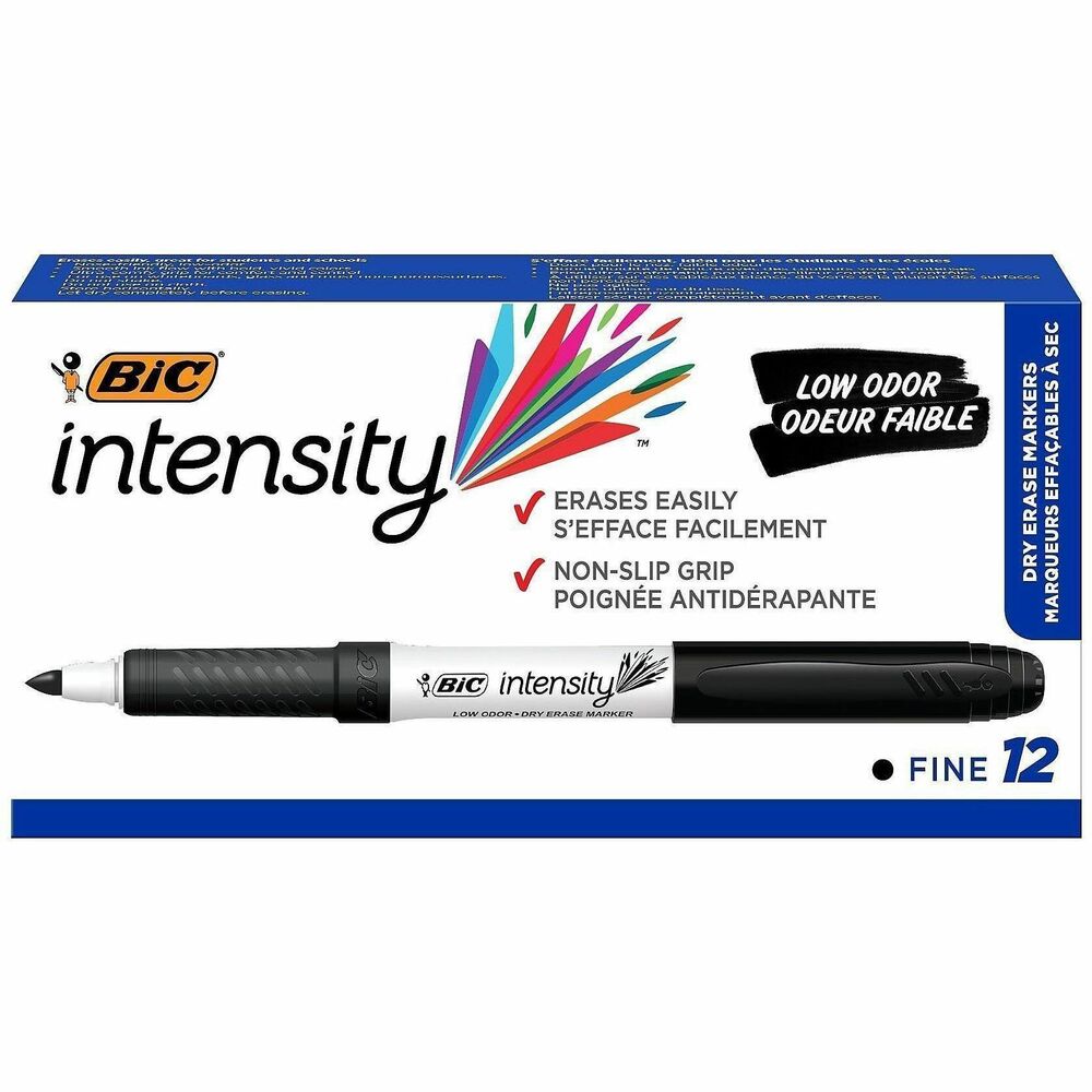 BICGDE11BK - Intensity Bold Dry-Erase Marker is perfect for use on dry-erase boards, glass and most nonporous surfaces. Modern barrel design offers a rubberized grip for comfort and control. Durable fine point is great for detailed writing that erases easily. Smooth ink flow produces bright, vivid colors. Low-odor, nontoxic ink easily erases with a dry cloth, tissue or felt eraser.