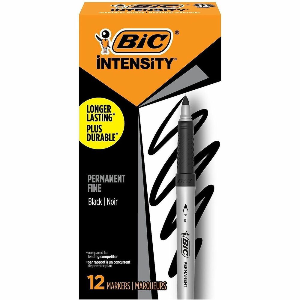 BICGPM11BK - Add a splash of bold color to your projects, labels and more with Intensity Retractable Permanent Markers. These ACMI-approved, nontoxic permanent markers feature low-odor, acid-free inks that create long-lasting color on just about any surface, including glass, metal, photos, foils, coated paper, plastic and even oily and damp surfaces. Convenient, retractable design extends and retracts the durable fine tip with a simple click. Seal Guard Defends Against Dry Out technology helps you work with confidence. Silver barrel and a textured rubber grip deliver comfort and control.