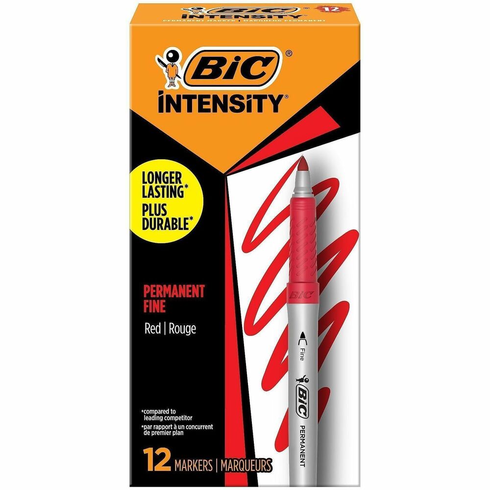 BICGPM11RD - Add a splash of bold color to your projects, labels and more with Intensity Retractable Permanent Markers. These ACMI-approved, nontoxic permanent markers feature low-odor, acid-free inks that create long-lasting color on just about any surface, including glass, metal, photos, foils, coated paper, plastic and even oily and damp surfaces. Convenient, retractable design extends and retracts the durable fine tip with a simple click. Seal Guard Defends Against Dry Out technology helps you work with confidence. Silver barrel and a textured rubber grip deliver comfort and control.
