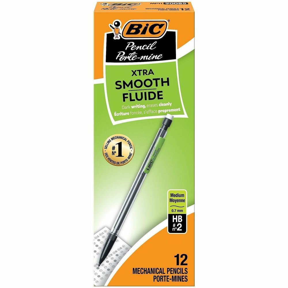 BICMP11 - Enjoy smooth, dark writing with the durable, Xtra-Smooth Mechanical Pencil. With a fresh 0.7mm point only a click away, this No. 2 pencil is perfect for standardized tests and eliminates the need to sharpen constantly so you're always ready to write, draw, sketch or doodle. Smooth-writing lead does not smudge. It erases cleanly. Each pencil comes with three No. 2 leads, offering performance and value. Convenient pocket clip attaches to pockets and folders. This pencil is the perfect addition for your school or office supplies.