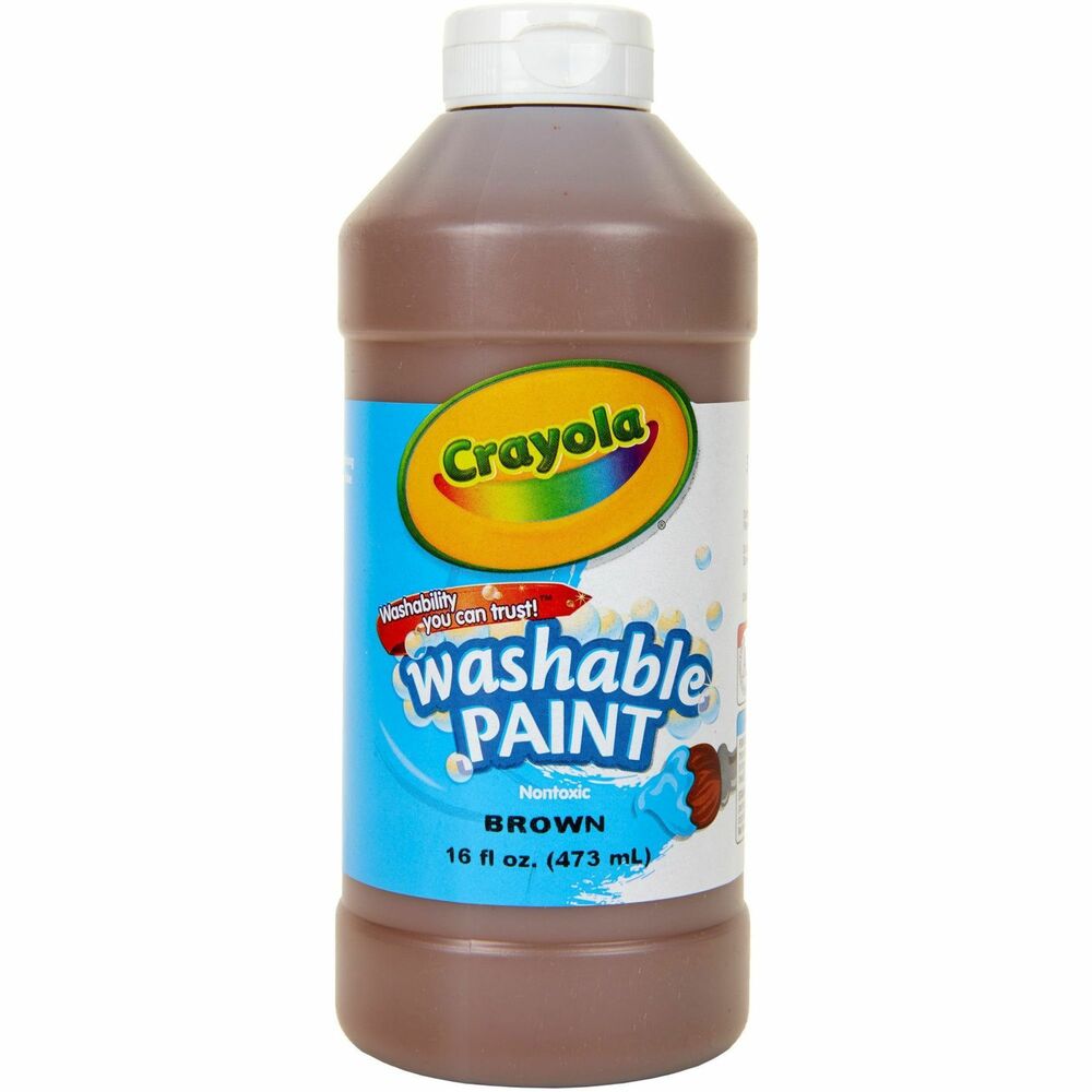 CYO542016007 - Washable Paint combines vibrant color with true washability. Students can express themselves freely, because Crayola Washable Paint cleans up with just soap and water and washes easily from skin and most children's clothing. Paint won't chip or rub off. Washable paint does not drip easily from brush and does not separate. It is freeze-thaw stable, assures consistent performance and features an easy-clean dispensing. The 16 oz. plastic squeeze bottle has a flip top for easy storage and dispensing.