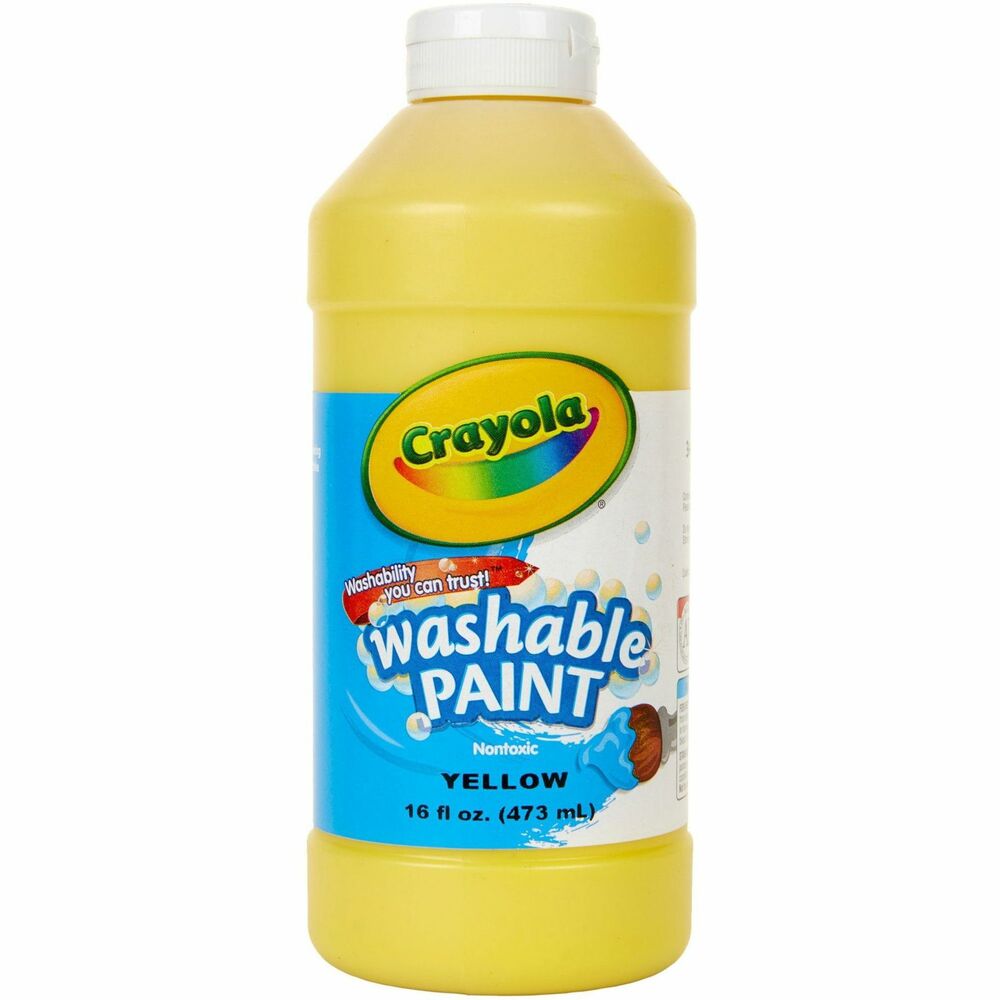 CYO542016034 - Washable Paint combines vibrant color with true washability. Students can express themselves freely, because Crayola Washable Paint cleans up with just soap and water and washes easily from skin and most children's clothing. Paint won't chip or rub off. Washable paint does not drip easily from brush and does not separate. It is freeze-thaw stable, assures consistent performance and features an easy-clean dispensing. The 16 oz. plastic squeeze bottle has a flip top for easy storage and dispensing.