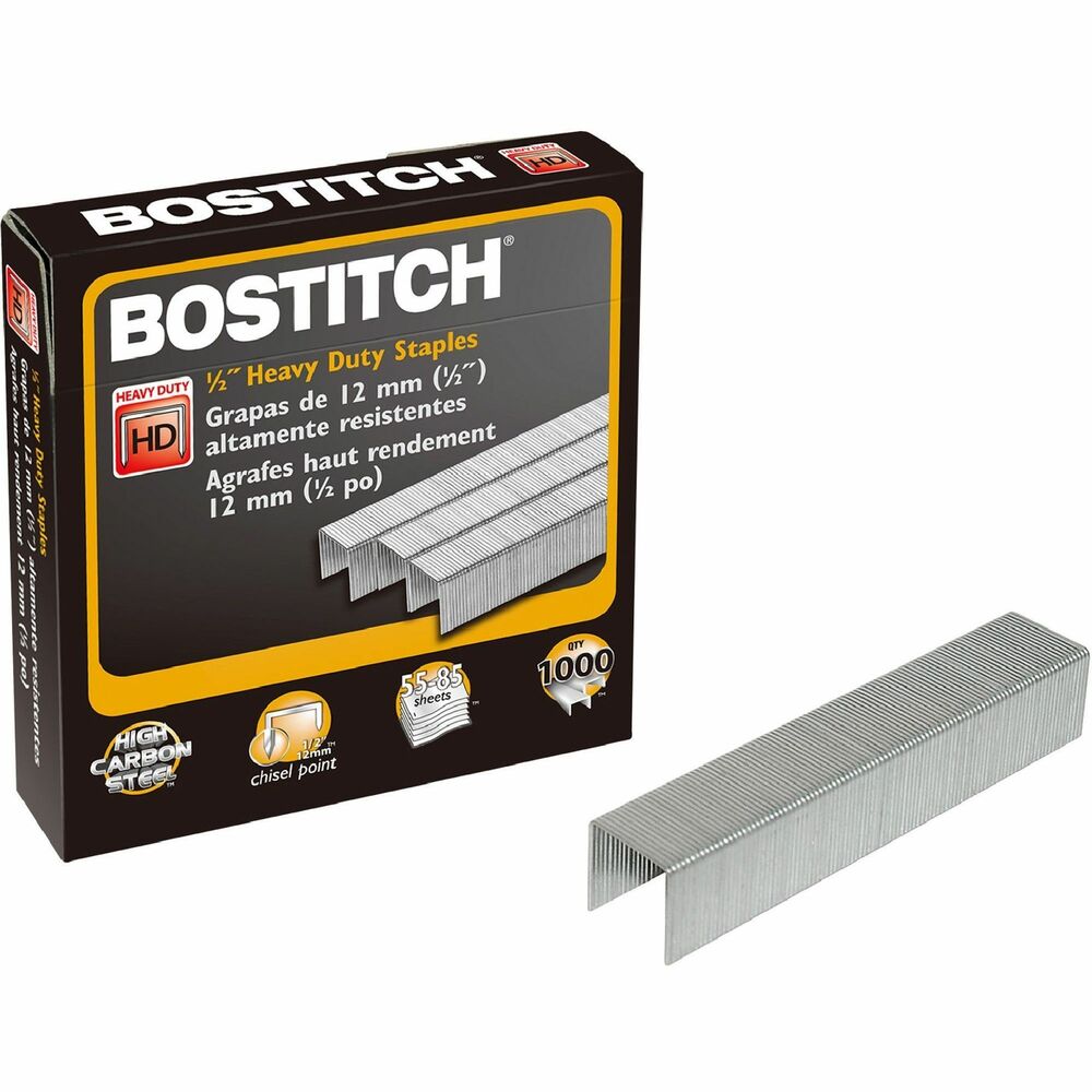 BOSSB35121M - Heavy-duty staples are designed to deliver premium stapling performance. Superior-quality, high carbon steel wire reduces staple buckling and jamming. The finely chiseled points pierce stacks of paper for maximum sheet penetration. Staples are compatible with Bostitch Antimicrobial 215-sheet Extra Heavy-duty Staplers (00540) and Antimicrobial 130-Sheet Heavy-duty Staplers (B310HDS). The 1/2" (12mm) leg length staples 55 to 85 sheets. More from the Manufacturer