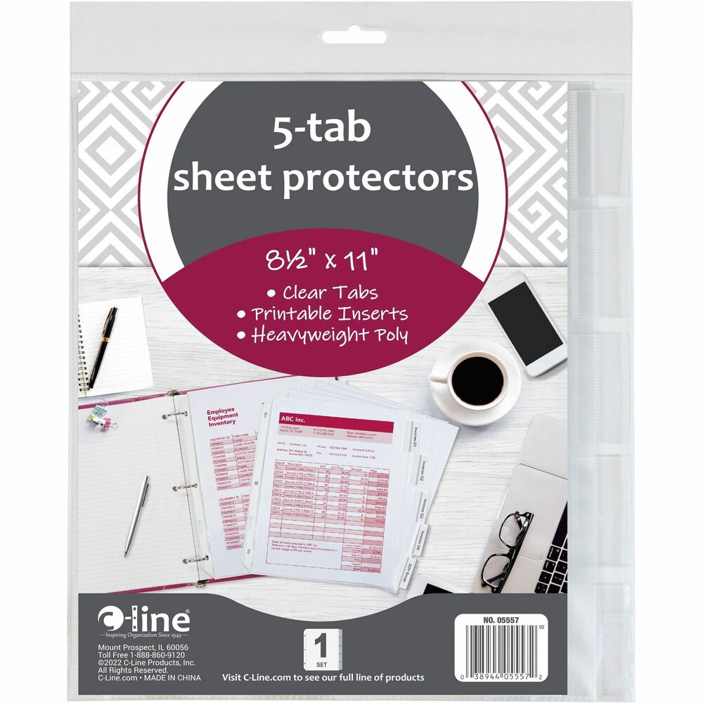 CLI05557 - Sheet protector and index come all in one. Insertable index tabs are permanently attached to each protector and provide a method of indexing top-loading sheet protectors. Three-hole punched. Inserts included. Polypropylene material with archival-quality protection.
