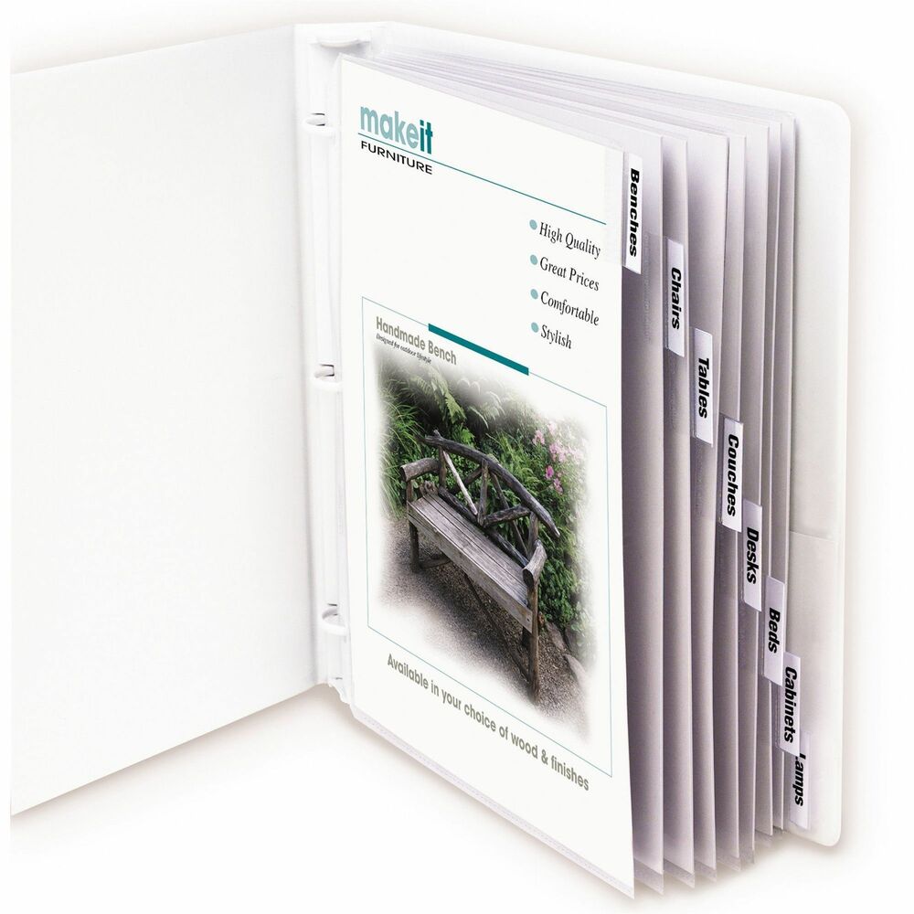 CLI05587 - Sheet protector and index come all in one. Insertable index tabs are permanently attached to each protector and provide a method of indexing top-loading sheet protectors. Three-hole punched. Inserts included. Polypropylene material with archival-quality protection.